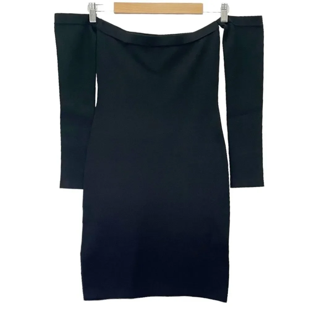 L’Agence Felicia Black Knit Off The Shoulder Fitted Bodycon Dress Size XXS